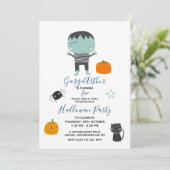 Super Cute Frankenstein boy Halloween Birthday Inv Kaart (Staand voorkant)