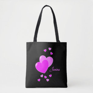 Super Cute Girly Black en Roze Hearts, aangepaste Tote Bag