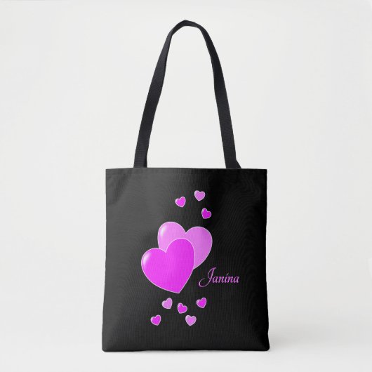 Super Cute Girly Black en Roze Hearts, aangepaste Tote Bag (Voorkant)