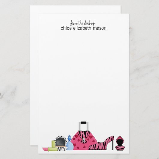 Super Cute Girly Stationery Briefpapier (Voorkant / Achterkant)