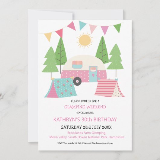 Super Cute Glamping/Camping Birthday Weekend Kaart (Voorkant)