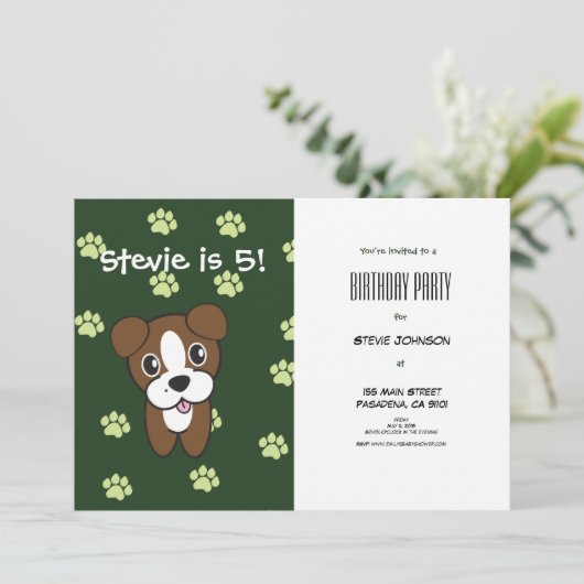 Super Cute Green Boxer Puppy Birthday Kaart (Staand voorkant)