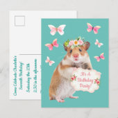 Super Cute Hamster/Mouse Birthday Party Uitnodiging Briefkaart (Voorkant / Achterkant)