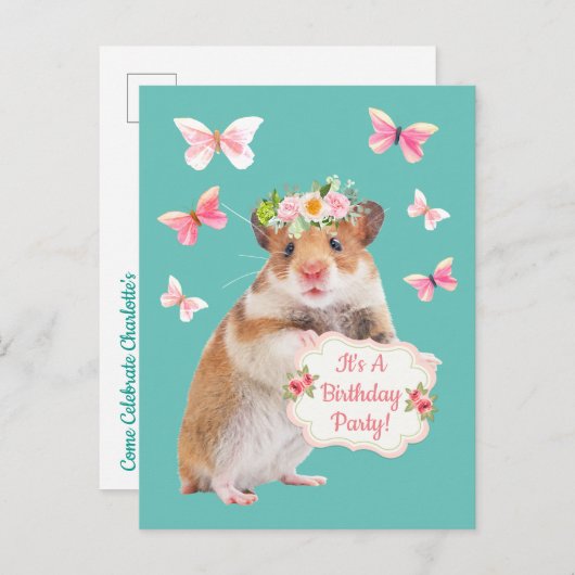 Super Cute Hamster/Mouse Birthday Party Uitnodiging Briefkaart (Voorkant / Achterkant)
