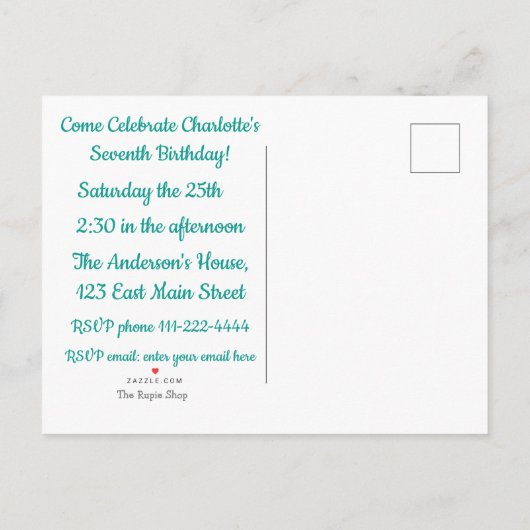 Super Cute Hamster/Mouse Birthday Party Uitnodiging Briefkaart (Achterkant)