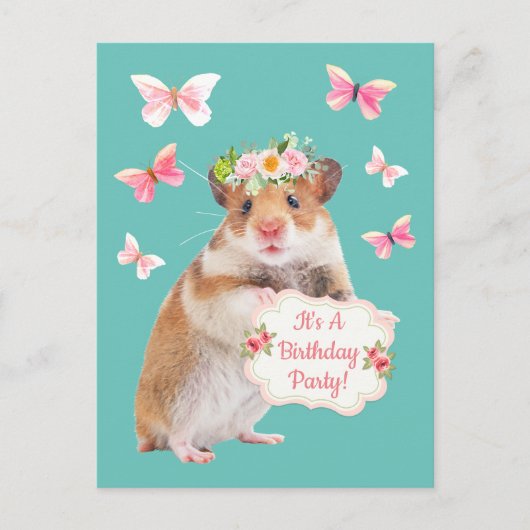 Super Cute Hamster/Mouse Birthday Party Uitnodiging Briefkaart (Voorkant)