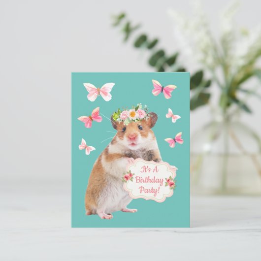 Super Cute Hamster/Mouse Birthday Party Uitnodiging Briefkaart (Staand voorkant)