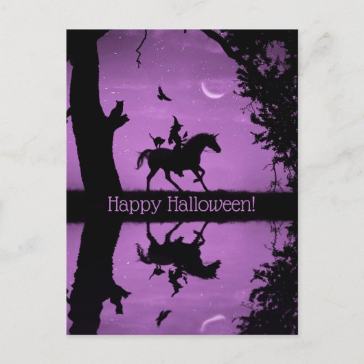 Super Cute Happy Halloween Witch en Unicorn Postc Briefkaart (Voorkant)