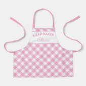 Super Cute Head Baker Pink Gingham Name Apron Schort (Voorkant)