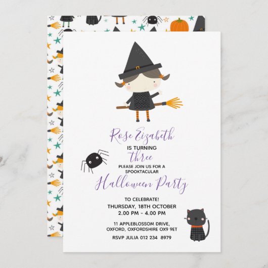 Super Cute heks Halloween Birthday Kaart (Voorkant / Achterkant)