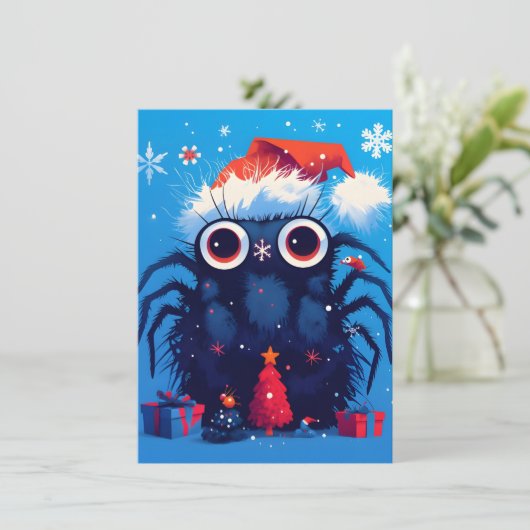 Super Cute Jumping Spider Cartoon Christmas Cards Feestdagenkaart (Staand voorkant)