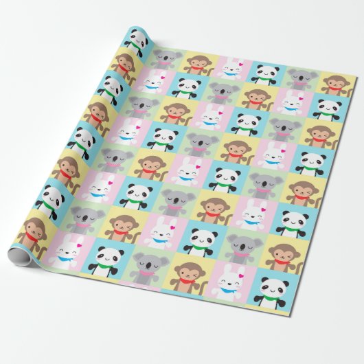 Super Cute Kawaii Animal Mascots Cadeaupapier (Uitgerold)