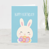Super Cute Kawaii Bunny & Flowers Happy Birthday Kaart (Voorkant)