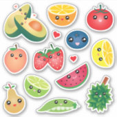 Super Cute Kawaii Cartoon Fruits and Veggies Vegan Sticker (Voorkant)
