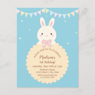 Super Cute Kawaii Konijn Baby Blauwe Kinderverjaar Kaart