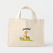 Super Cute mama & Baby Green & Yellow Giraffe Mini Tote Bag (Voorkant)