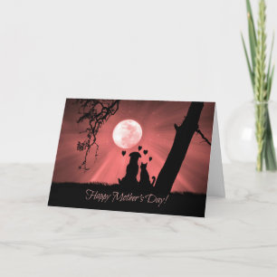 Super Cute Moederdag Kaart met hond en kat