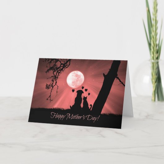 Super Cute Moederdag Kaart met hond en kat (Voorkant)