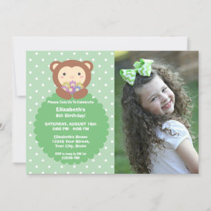 Super Cute Monkey en Flowers Kids Birthday Foto Kaart