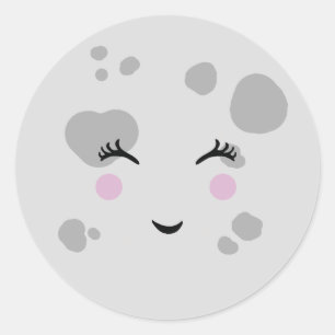 Super Cute & Nerdy Smiling Moon Face Ronde Sticker