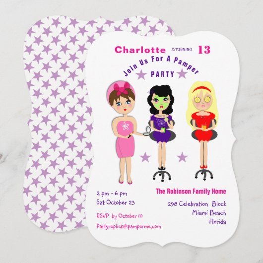 Super Cute Pamper Party Girls Birthday Invites Kaart (Voorkant / Achterkant)