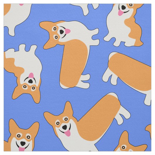 Super Cute Pembroke Welsh Corgi Pattern Blue Stof (Swatch)