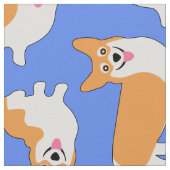 Super Cute Pembroke Welsh Corgi Pattern Blue Stof (Close Up)