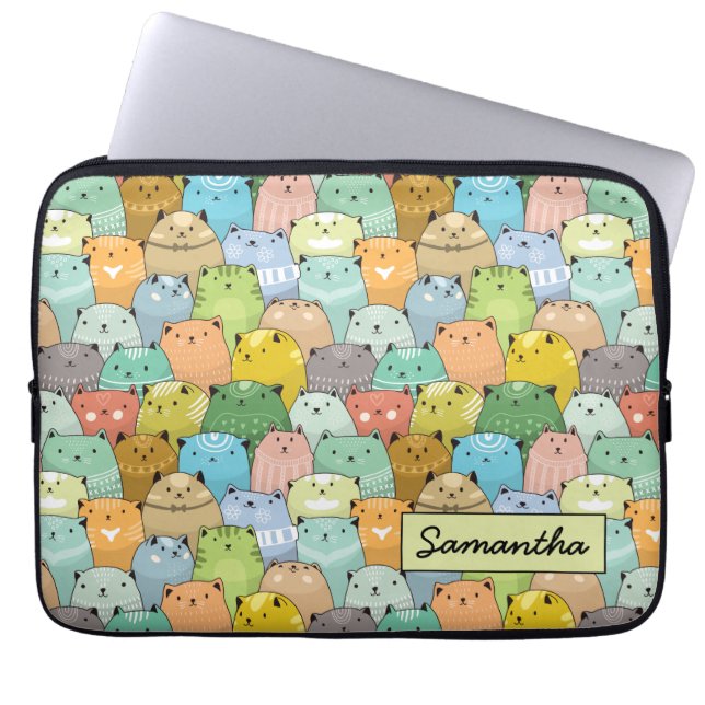 Super Cute Personalized Cat Laptop Sleeve (Voorkant)