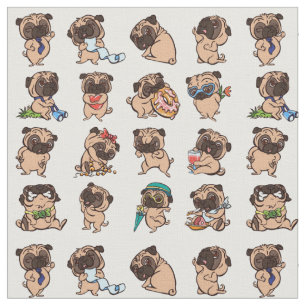 Super Cute Pug Fabric Stof
