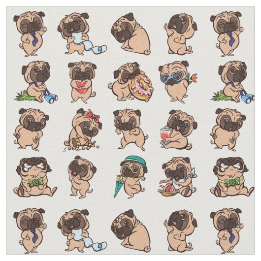 Super Cute Pug Fabric Stof (Close Up)