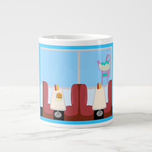 Super Cute Retro Fifties Diner Cartoon Art Grote Koffiekop (Voorkant)