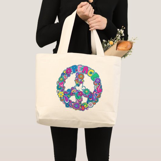 Super Cute Retro Peace Sign-Tas Grote Tote Bag (Voorkant (product))