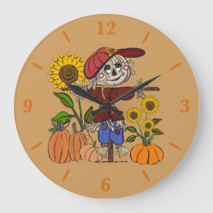Super Cute Scarecrow Large Round Wall Art-klok  Grote Klok