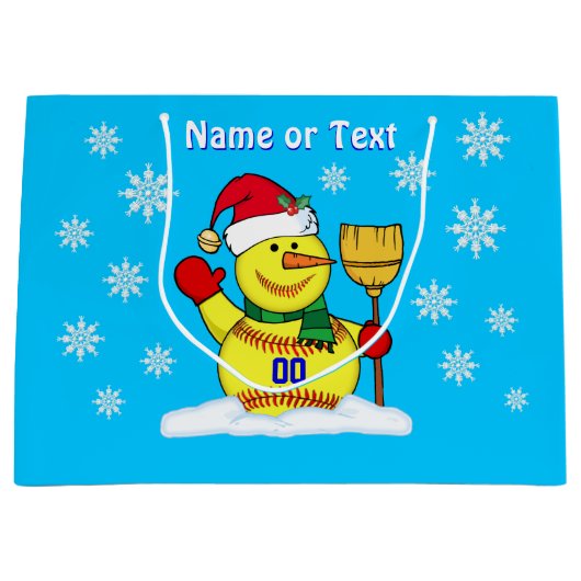Super Cute Snowman Softball Gift Bags PERSONALIZED Groot Cadeauzakje (Voorkant)