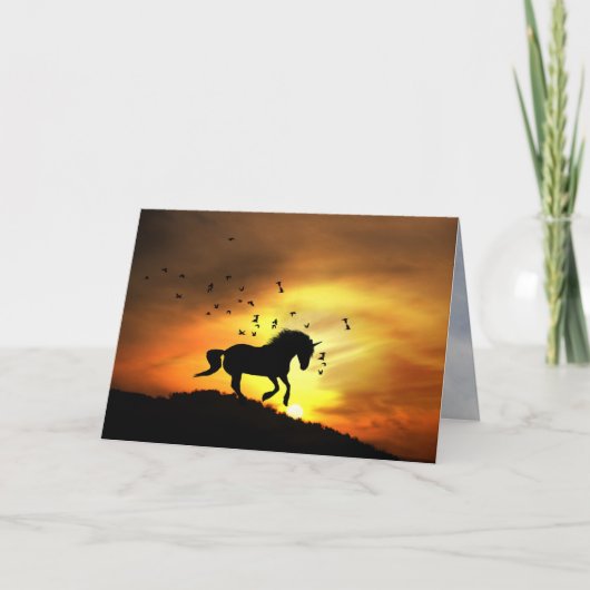 Super Cute Unicorn die op zonsopgang rondloopt Kaart (Voorkant)