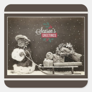 Super Cute Vintage-kerstkat Vierkante Sticker