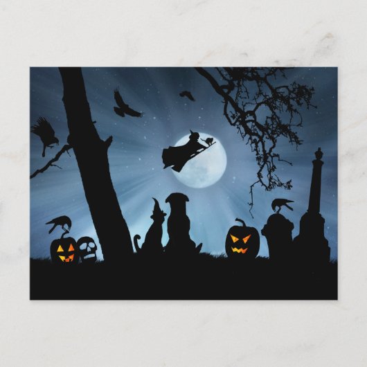 Super Cute Witch en Cat en Dog Halloween Briefkaart (Voorkant)