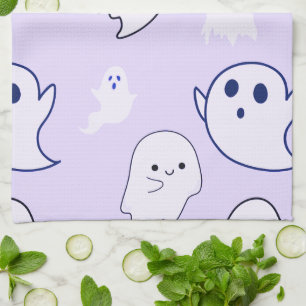 Super Cute Witte Geesten Paarse Halloween Theedoek