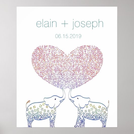 Super Cute & Zoete Olifant Hart Trouwcadeau Poster (Voorkant)