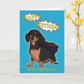 Super Dachshund Dog Verjaardag Kaart (Gele Bloem)