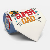 Super Dad Comic Style Red Yellow Blue Vaderdag Stropdas (Opgerold)