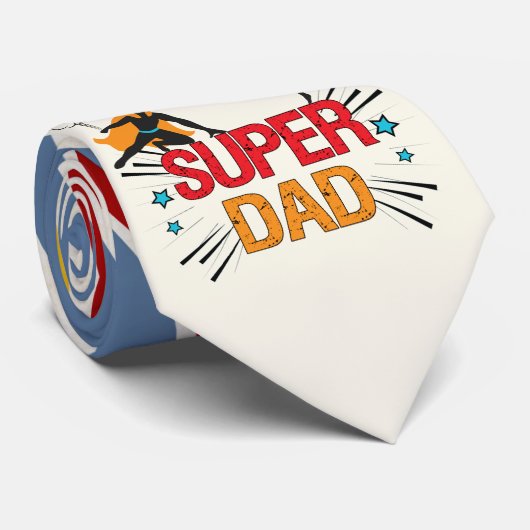 Super Dad Comic Style Red Yellow Blue Vaderdag Stropdas (Opgerold)