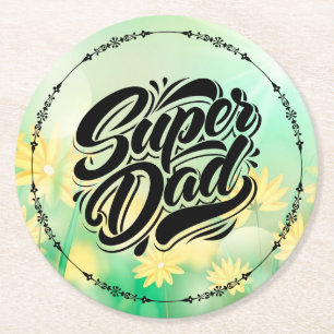 Super Dad Hero Typografie Ontwerp-67888 Ronde Kartonnen Onderzetter