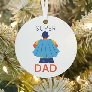 Super Dad Superhero Cape Ronde Kerstbal Metalen Ornament