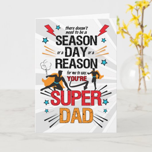 Super Dad Vaderdag Comic Book Theme Inside Art Kaart (Gele Bloem)