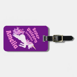 Super eenhoorn rijder paarse roze kinder naamplaat bagagelabel