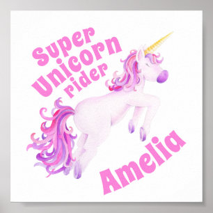 Super eenhoorn ruiter roze eenhoorn whim art poste poster