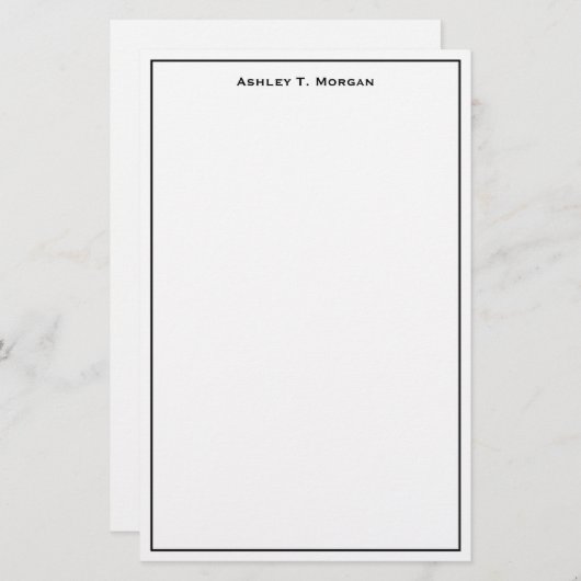 Super eenvoud zwart wit gepersonaliseerd briefpapier (Voorkant / Achterkant)
