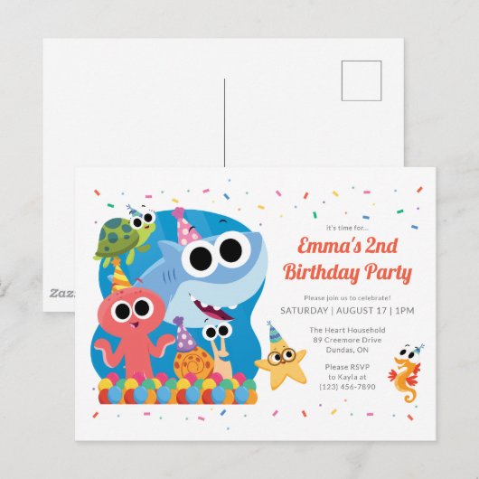 Super eenvoudig | Finny the Shark Confetti Verjaar Briefkaart (Voorkant / Achterkant)