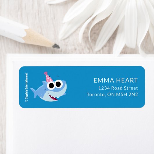 Super eenvoudig | Finny the Shark Confetti Verjaar Etiket (Insitu)